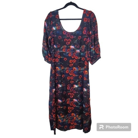 Rachel Comey Target Dark Moody Floral Print Puff Sleeve Midi Long Sleeve Dress - Picture 2 of 10